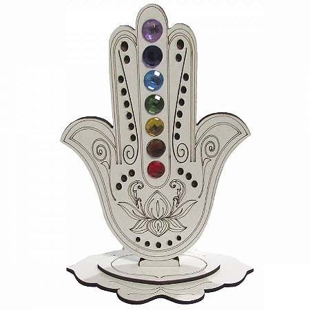 Mão Hamsa de Mesa 7 Chakras em MDF 15cm