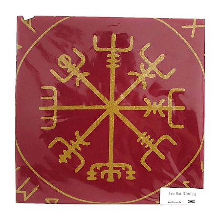 Toalha para Tarô ou Altar - Vegvisir, Bussóla Rúnica, Vermelha Bordô - 70cm