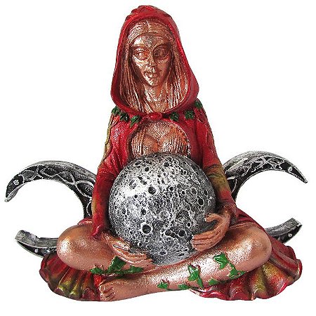 Estátua Deusa Gaia Mãe Terra Triluna Wicca Bronze 13cm - Vermelho com Dourado