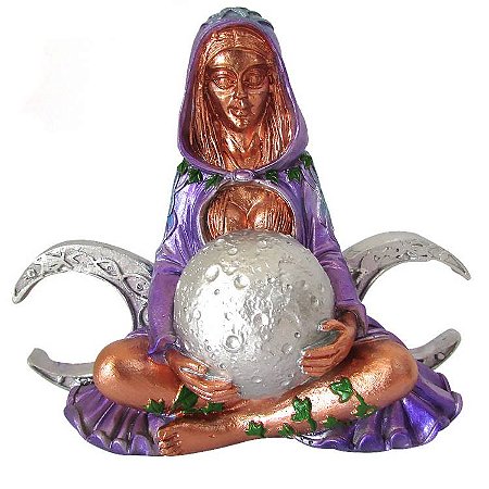 Estátua Deusa Gaia Mãe Terra Triluna Wicca Bronze 13cm - Lilás com Azul
