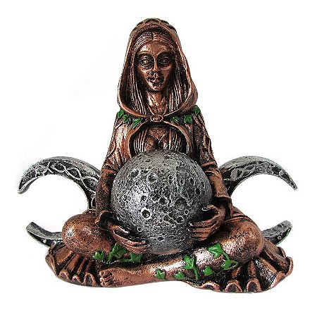 Estátua Deusa Gaia Mãe Terra Triluna Wicca Bronze 13cm - Bronze Envelhecido