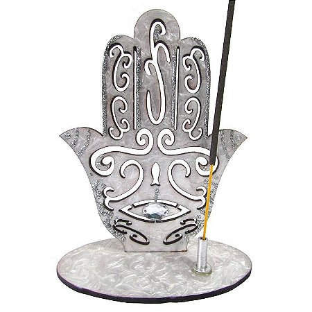 Incensário Mão Hamsa em MDF 13cm - Branco