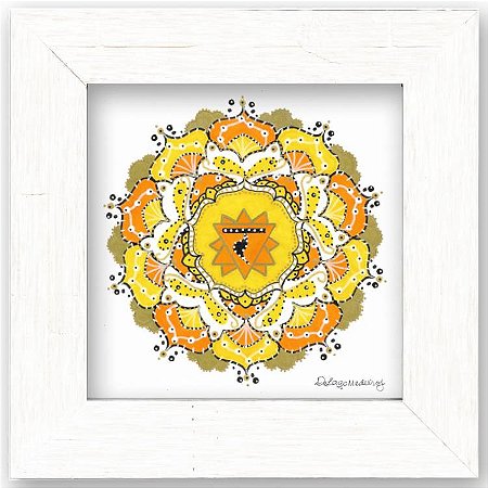 Quadro Chakra Plexo Solar Moldura Branca 18cm
