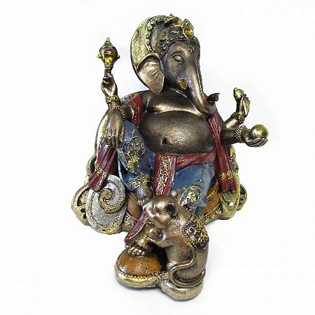 Estátua Deus Ganesha no Trono 27cm - Removedor de Obstáculos