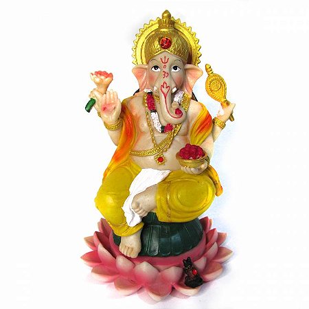 Estátua Ganesha Flor de Lotus 23cm