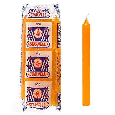 Vela Palito Tradicional Nº6 14cm (Pacote com 8) - Laranja