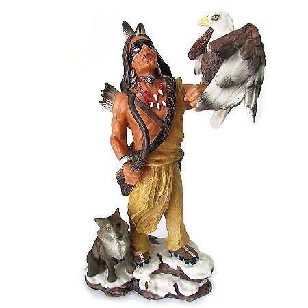 Índio com Animais do Poder 30cm - Estátua Premium