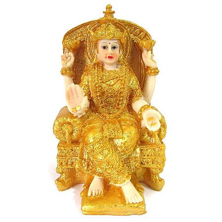 Deusa Lakshmi Dourada no Trono 12,5cm