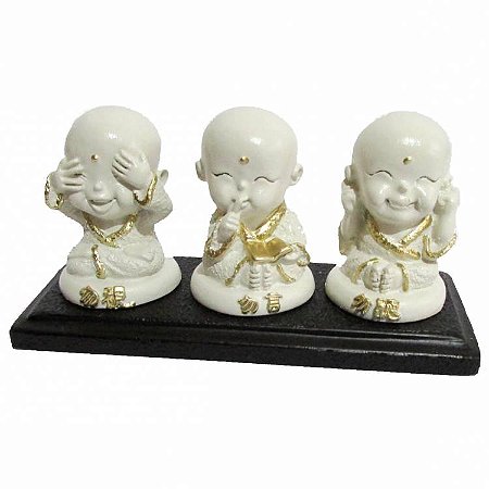 Estátua Trio de Budas na Base 12cm - Nada Vejo, Nada Falo, Nada Escuto