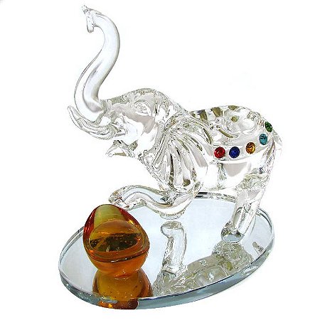 Elefante Indiano da Sorte de Cristal 14cm - Importado