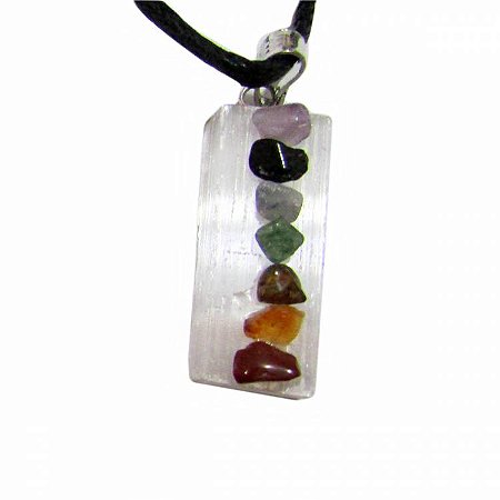 Colar Selenita com Pedra dos Chakras 2,5cm