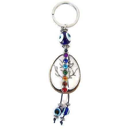Chaveiro Árvore da Vida com 7 Chakras e Olho Grego 13cm