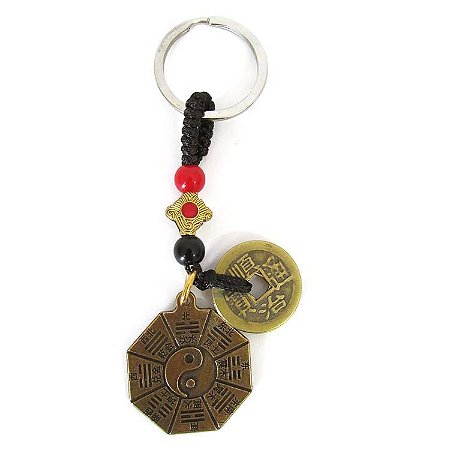 Chaveiro Baguá Zen com Moedas Feng Shui 11cm