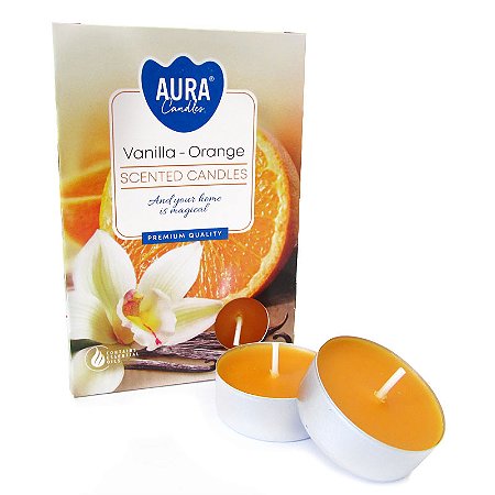 Velas Tealights Perfumadas Caixa com 6 Unidades Aura - Baunilha com Laranja
