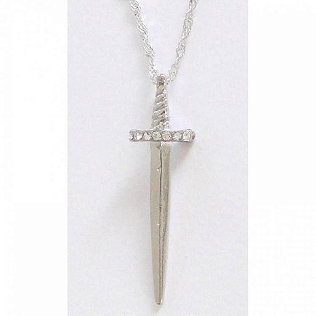 Colar Gargantilha Espada com Strass 4cm - Prateado