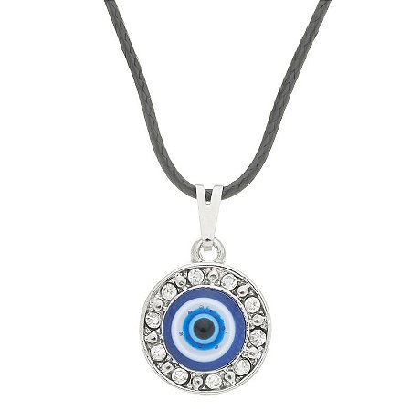 Colar Gargantilha Olho Grego com Círculo de Strass 13mm (Cordão Fino) - Prateado