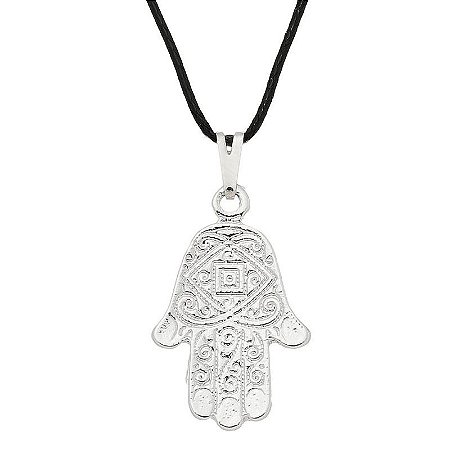 Colar Gargantilha Hamsa Desenhada 20mm (Cordão Fino) - Prateado