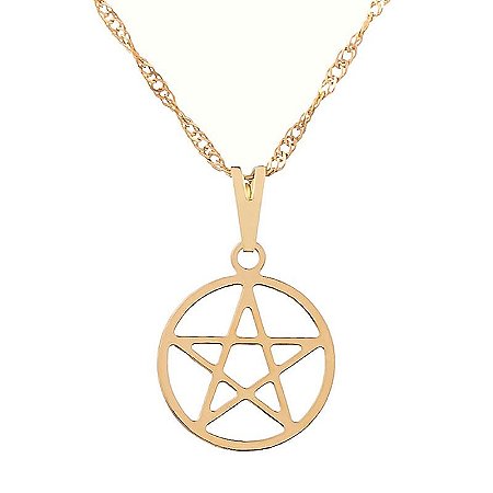 Colar Gargantilha Pentagrama com Aro 15mm - Dourado