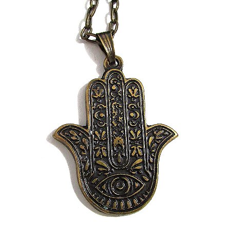 Colar Mão de Fátima 5cm - Ouro Velho