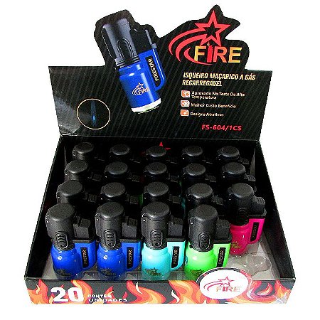 Isqueiro Maçarico com Gás Recarregável Fire - Cores Sortidas