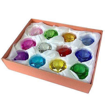 Kit com 12 Diamantes de Cristais Coloridos 4cm