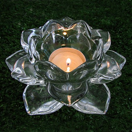 Porta Vela de Vidro Flor de Lótus 12cm