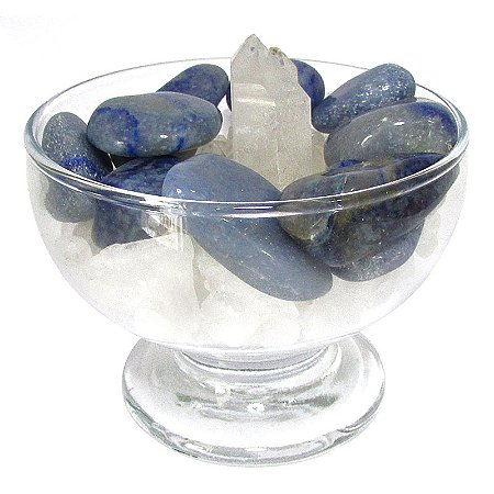Taça da Intuição com Quartzo Azul, Ponta de Cristal e Sal Grosso 7cm