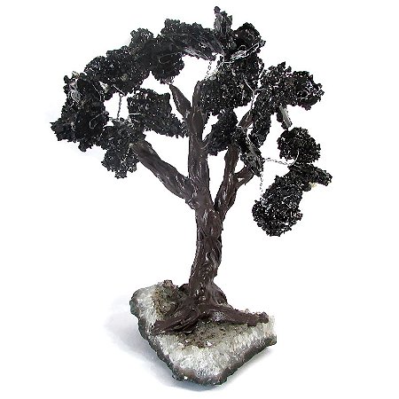 Árvore de Pedra Turmalina Negra Bruta com Drusa de Cristal G 24cm - Proteção e Purificação
