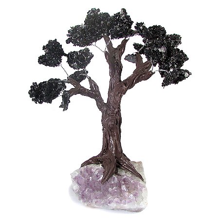 Árvore de Pedra Turmalina Negra Bruta com Drusa de Ametista G 28cm - Proteção e Purificação