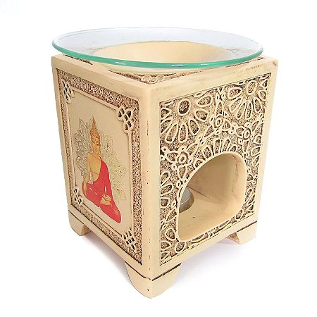 Recho Difusor Quadrado Buda com Flor da Vida 12cm