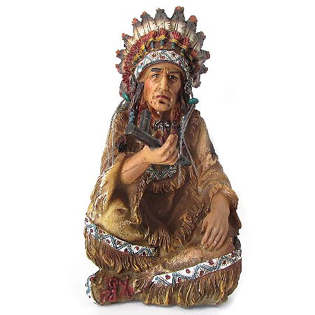 Índio Cacique Norte Americano com Cachimbo 20cm