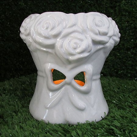 Recho Buquê de Flores em Cerâmica 9cm - Branco