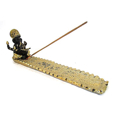 Incensário Canoa Ganesha da Fortuna 24cm - Dourado