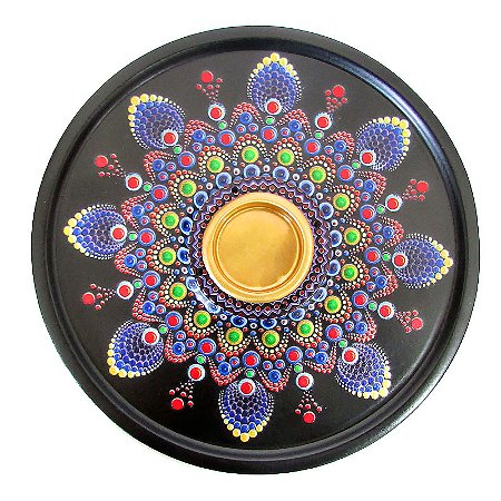 Incensário Redondo 4 Furos Preto 14,5cm - Mandala Indiana