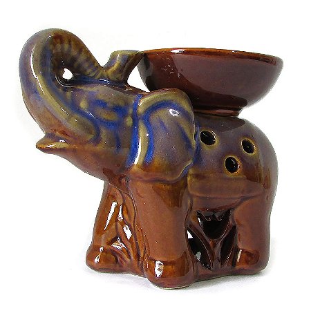 Recho Elefante Indiano da Sabedoria e Boa Sorte 11cm - Marrom e Azul