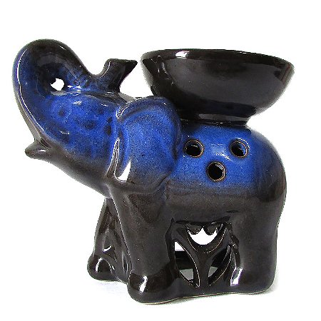 Recho Elefante Indiano da Sabedoria e Boa Sorte 11cm - Azul e Preto