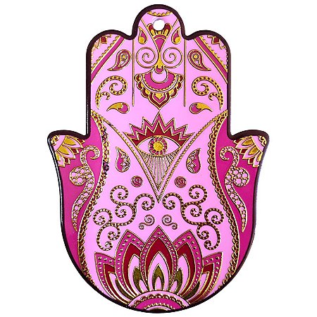 Mão Hamsa de Parede ou Porta em Porcelana 18cm - Mandala Rosa