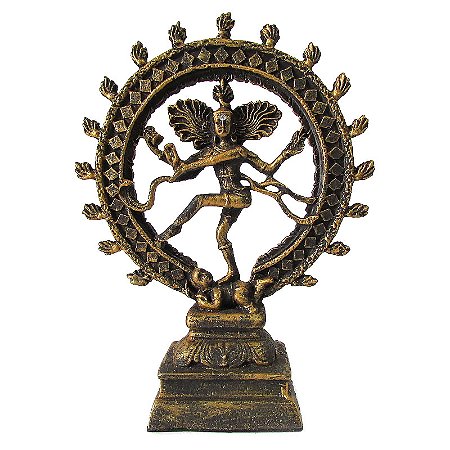Deus Shiva Nataraja no Círculo de Fogo Dourado em Marmorite 18cm