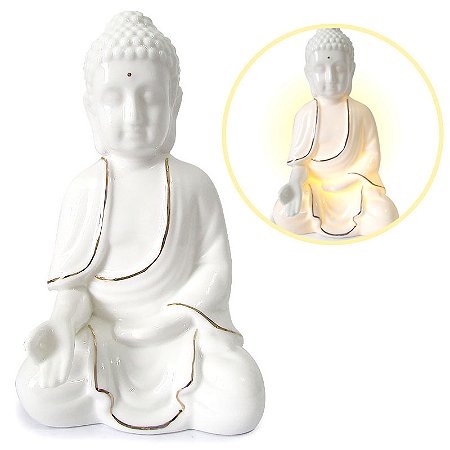 Buda Zen da Prosperidade em Porcelana Iluminado 19cm