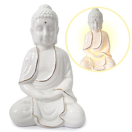 Buda Meditando da Prosperidade em Porcelana Iluminado 19cm
