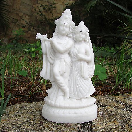 Deuses Krishna e Radha em Marmorite 13cm - Casal Divino