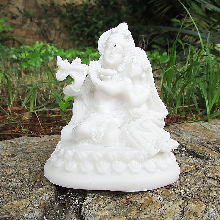 Deuses Krishna e Radha Sentados em Marmorite 10cm - Casal Divino