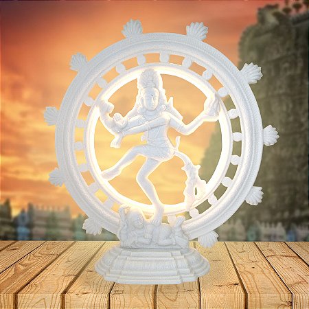 Deus Shiva Nataraja no Círculo de Fogo em Marmorite Iluminado com LED 53cm