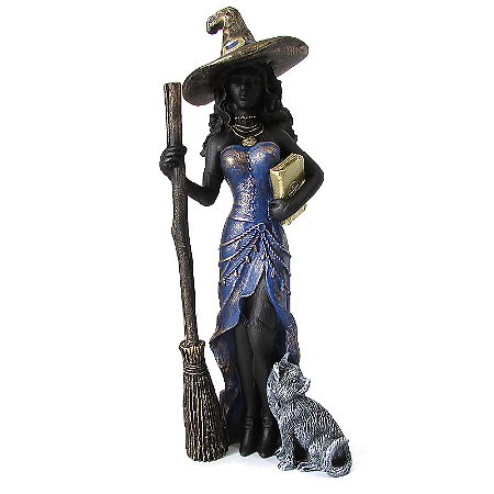 Bruxa da Sabedoria com Gato Wicca 19cm