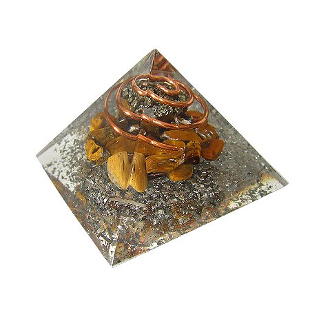 Orgonite Pirâmide da Prosperidade e Sucesso 4,5cm - Olho de Tigre e Pirita