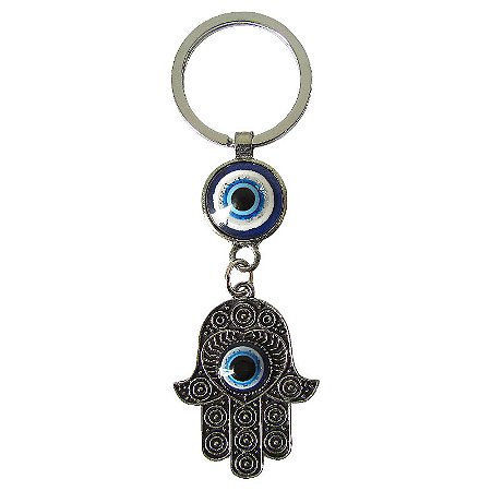 Chaveiro Mão Hamsa com Olho Grego 10cm - Contra Energias Negativas