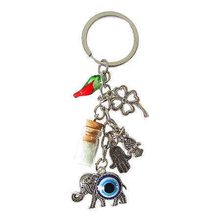 Chaveiro Elefante com Amuletos da Prosperidade e Proteção 10cm