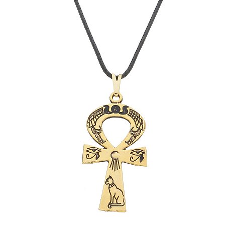 Colar Gargantilha Cruz Ansata 31mm Cordão Fino - Dourado
