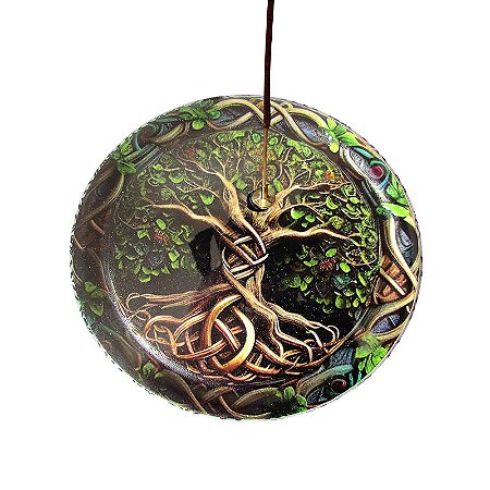 Incensário Redondo de Metal com Imã 11cm - Árvore da Vida Verão