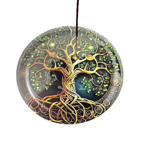 Incensário Redondo de Metal com Imã 11cm - Árvore da Vida Natureza